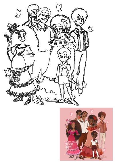 Charming Encanto fan art by Diego Quero featuring the Madrigal family, capturing their distinct personalities in a beautiful illustration.