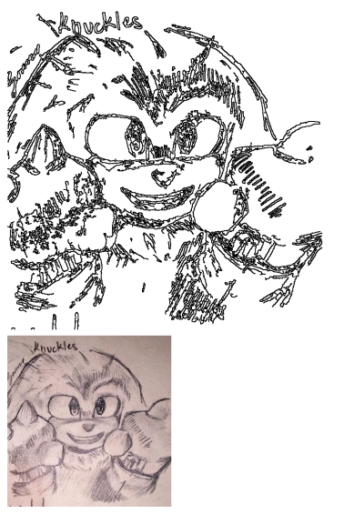Pencil drawing of Knuckles the Echidna with the character's name written above him. Fan art of the Sonic the Hedgehog character.