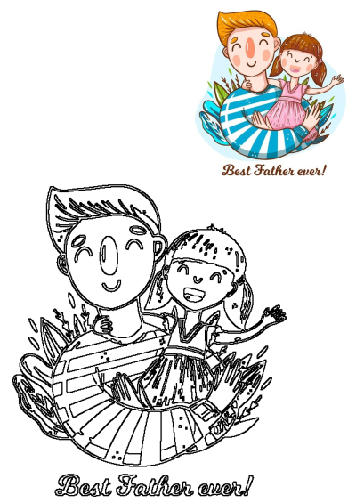 Cute cartoon illustration of a father and daughter hugging, with 'Best Father Ever' text. Perfect for Father's Day or celebrating dad's love.