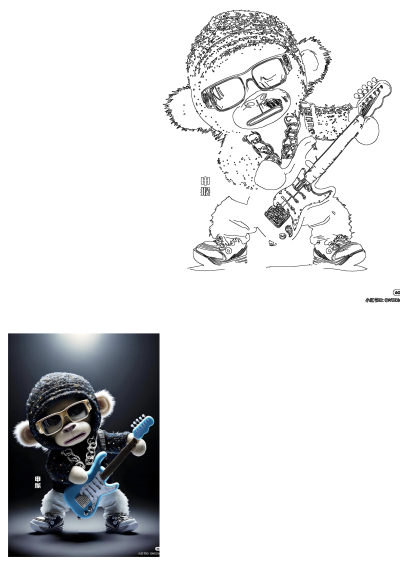 Cool monkey in a hoodie and sunglasses, rocking out with a blue electric guitar. A rockstar chimp ready to play a concert