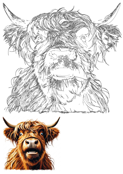 Farm Highland cow clipart, a rustic design perfect for country farm art. A high-quality, printable image for commercial use.