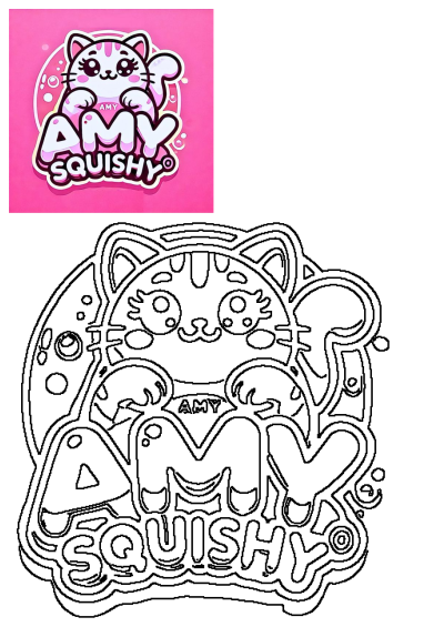 Amy Squishy logo featuring a cute, kawaii-style cat illustration in pink and white on a pink background. A fun, eye-catching squishy design.