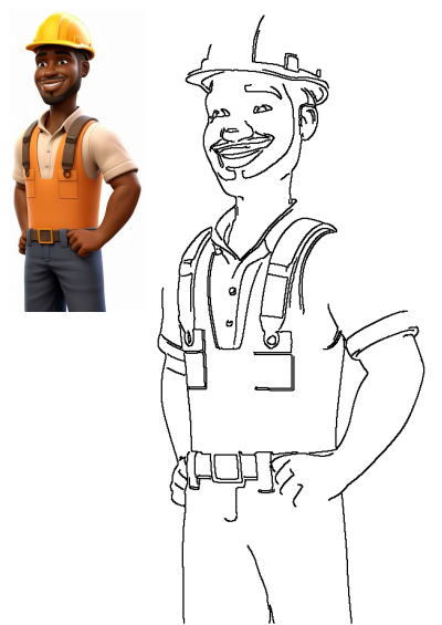 Cartoon of an adult construction worker smiling while wearing a cartoon hardhat helmet and work vest. A free image by rawpixel.com.