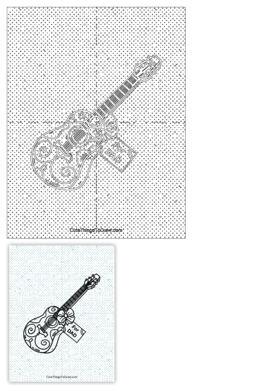 Guitar drawing with decorative details, a bow, and a 'For Dad' tag. Perfect for Father's Day crafts and gifts. A drawing of a guitar with a tag on it