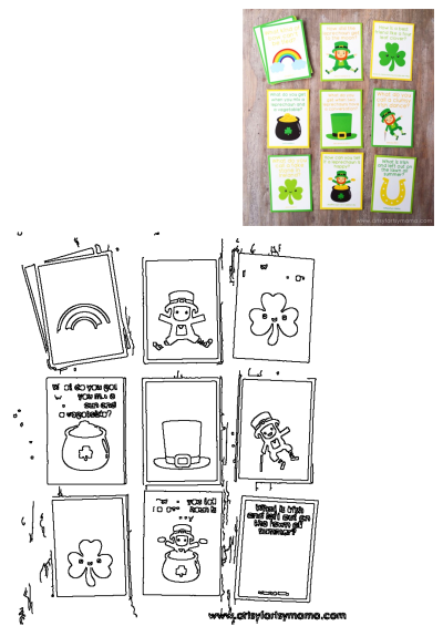 St. Patrick's Day cards for kids, featuring fun jokes and riddles with leprechauns, shamrocks, and rainbows, perfect for festive celebrations.