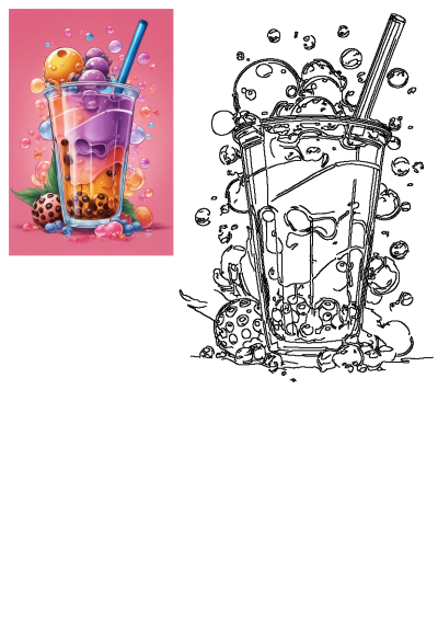A colorful cartoon drawing of bubble tea with tapioca and fruit toppings, creating a fun and vibrant image perfect for social media.