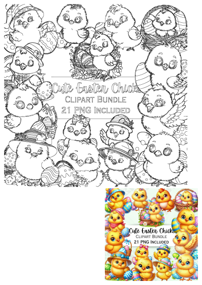 21 Cute Easter Chicks Clipart Bundle. Chicken Stickers, Adorable Baby Wall Art, Poultry PNG for Invitations Sticker, Cartoon Eggs.