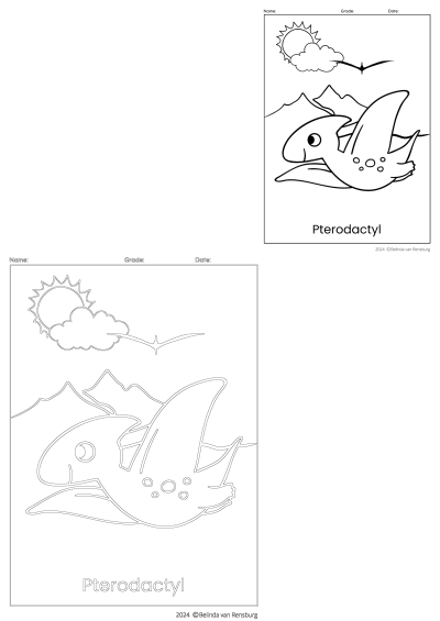 Cute Pterodactyl cartoon coloring page for children, perfect for educational and non-commercial use. Prehistoric dinosaur printable page.