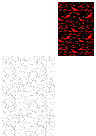 a red bat pattern on a black background