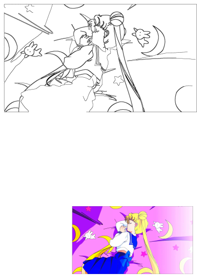 Anime image of Sailor Moon peacefully sleeping on a pink bed with yellow moons, stars, and rabbits. A beautiful aesthetic art.